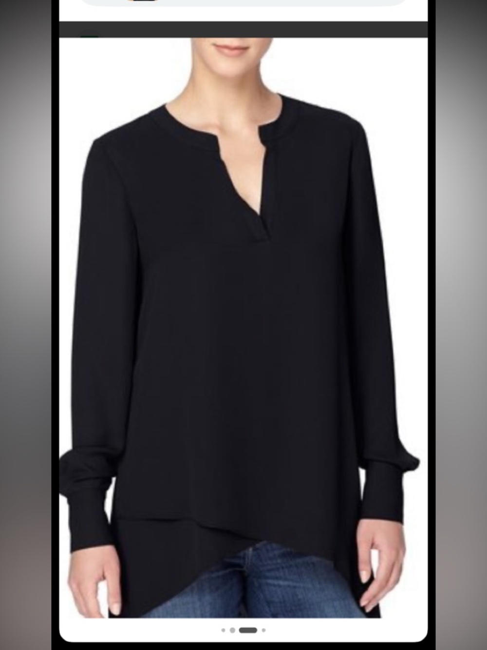 BCBG Women’s Black Split-Neck Long-Sleeve Tunic Top